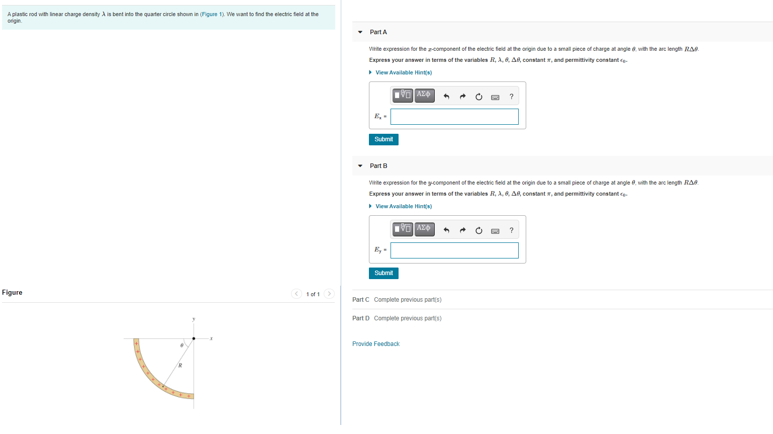 Solved A plastic rod with linear charge density is bent into