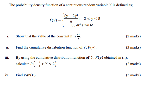 Solved The probability density function of a continuous | Chegg.com