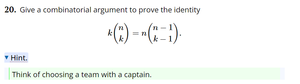 Solved 20. Give A Combinatorial Argument To Prove The | Chegg.com