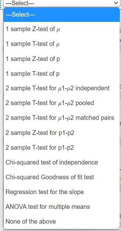 Solved ---Select--- ---Select--- 1 sample Z-test of u 1 | Chegg.com