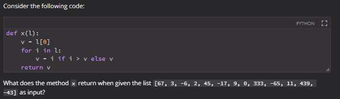 Solved Consider the following code: PYTHON def x(1): V 1[0] | Chegg.com