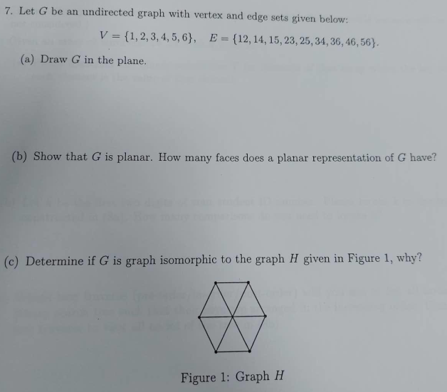 Solved 7. Let G be an undirected graph with vertex and edge | Chegg.com