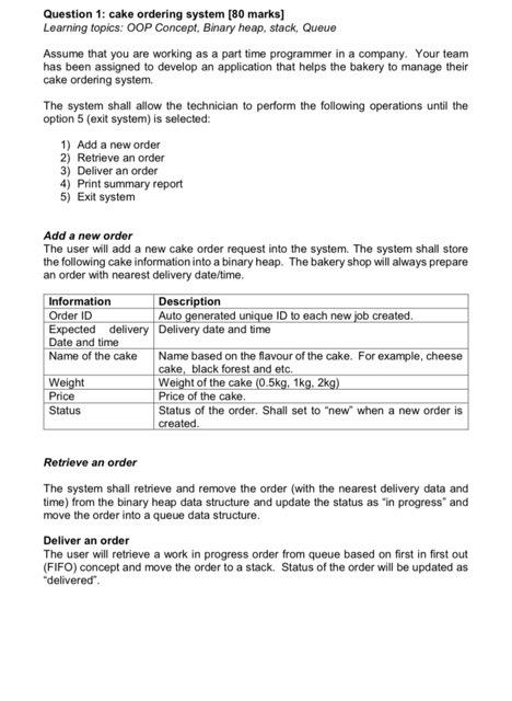 Solved Question 1: cake ordering system [80 marks] Learning