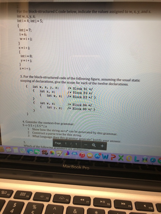 Solved For the block-structured C code below, indicate the | Chegg.com