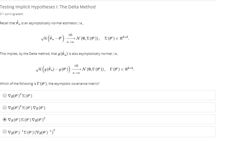 Solved Testing Implicit Hypotheses I: The Delta Method 0/1 | Chegg.com