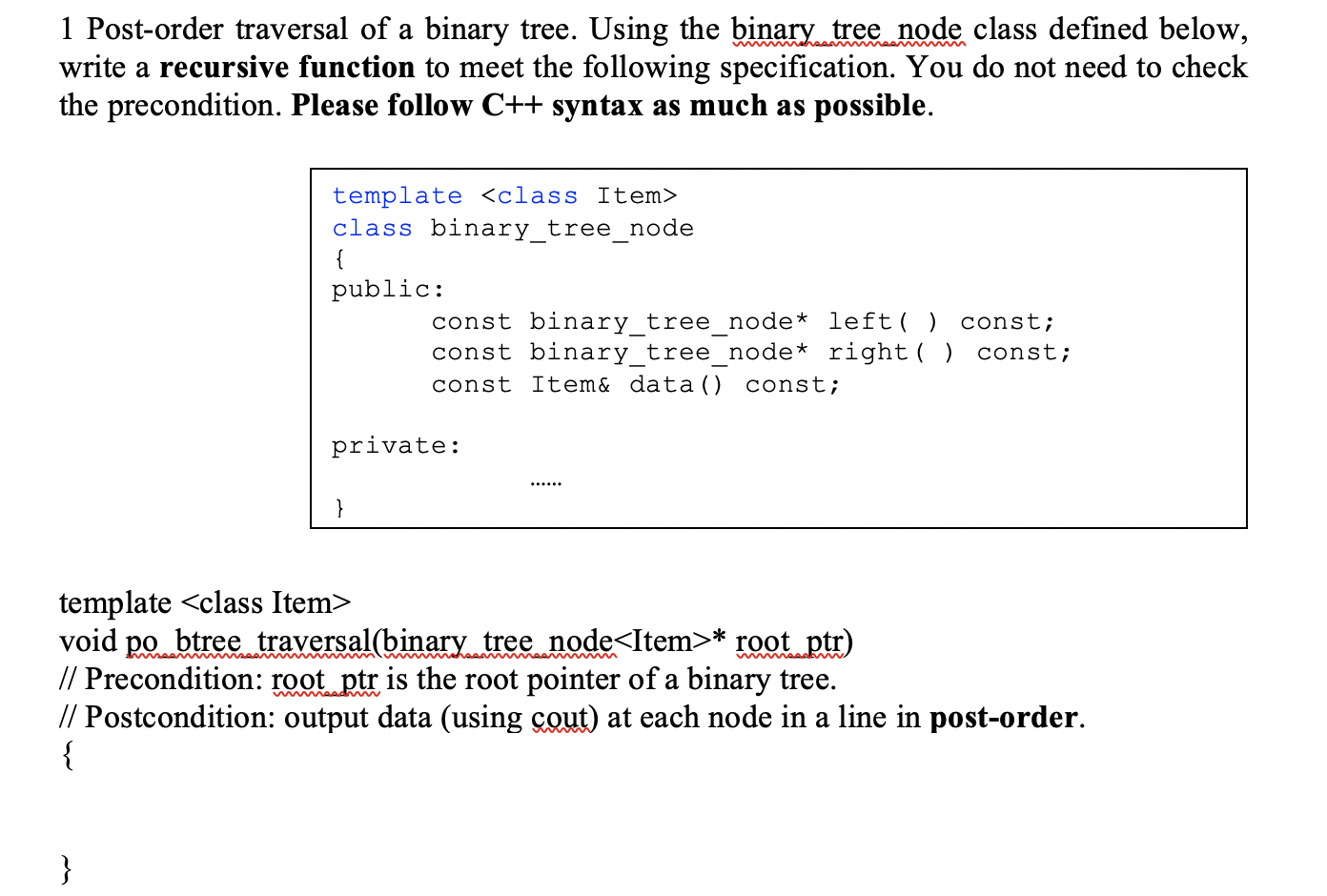 Solved 1 Post-order traversal of a binary tree. Using the | Chegg.com