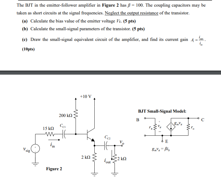 Solved The BJT in the emitterfollower amplifier in Figure 2