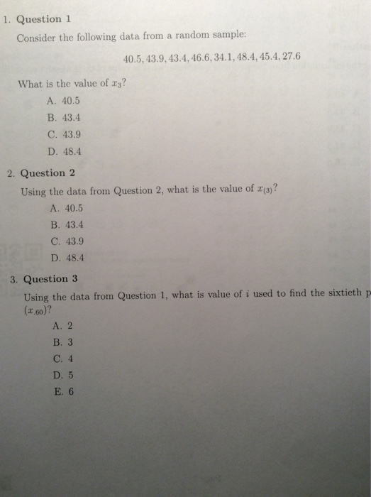 Solved 1. Question 1 Consider the following data from a | Chegg.com