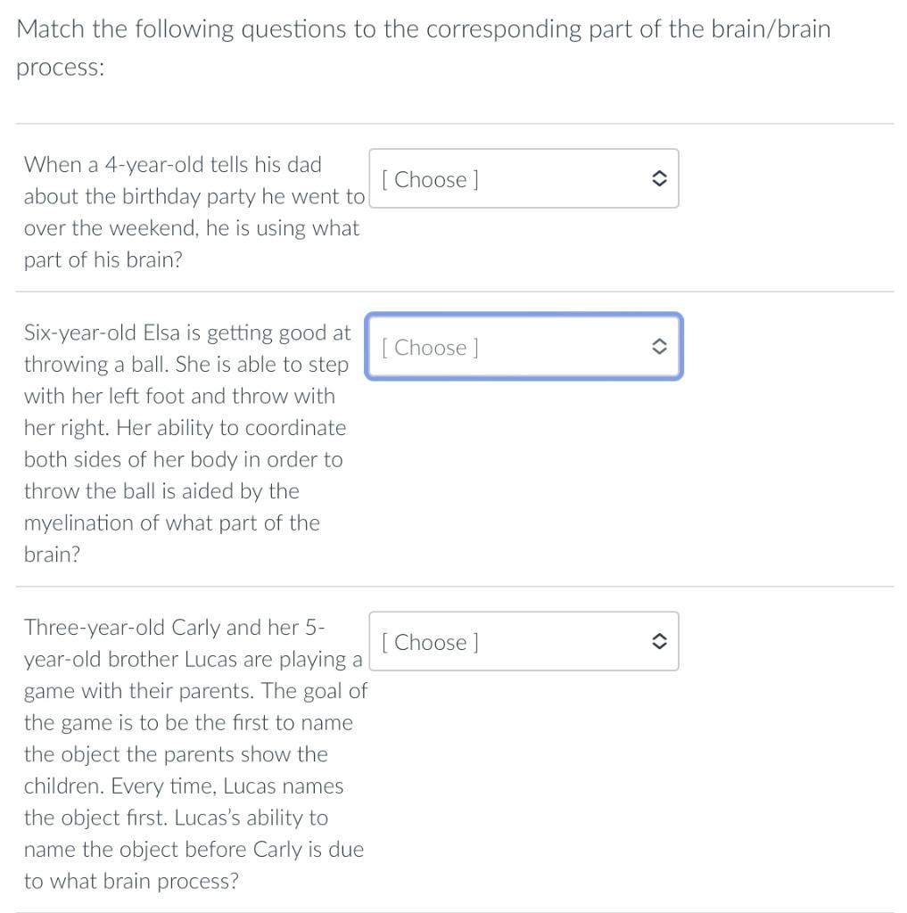 Solved Match the following questions to the corresponding | Chegg.com