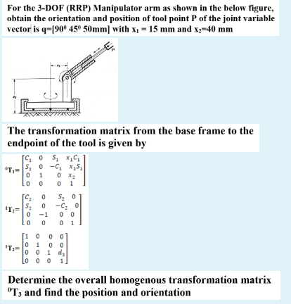 Solved For the 3-DOF (RRP) Manipulator arm as shown in the | Chegg.com