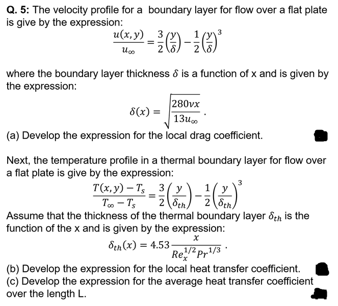 Solved Q. 5: The velocity profile for a boundary layer for | Chegg.com