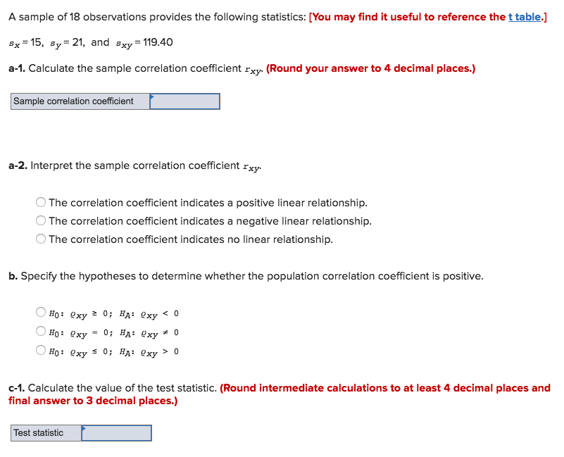 Solved A sample of 18 observations provides the following | Chegg.com