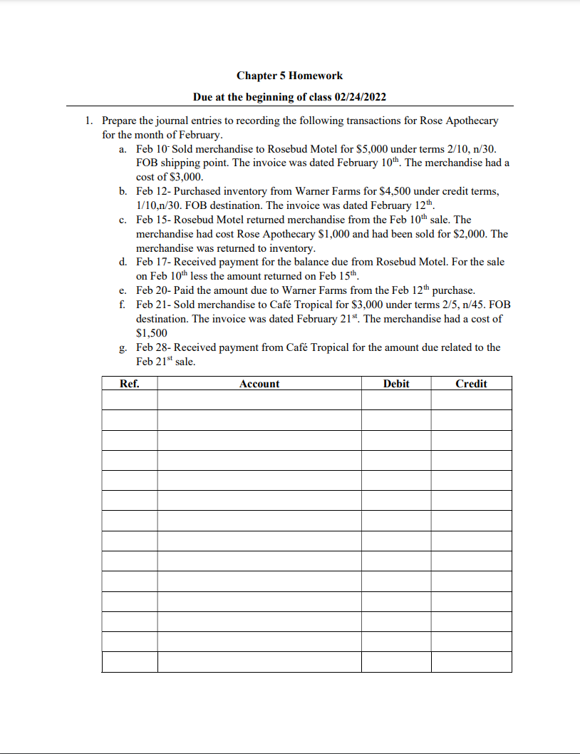 Solved Chapter 5 Homework Due at the beginning of class | Chegg.com