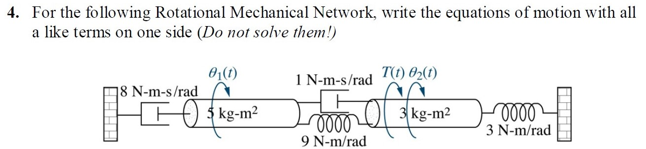 Solved 4. For the following Rotational Mechanical Network, | Chegg.com
