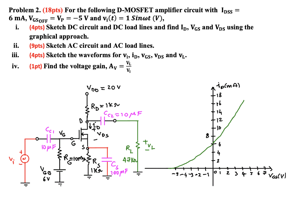 Solved = = Problem 2. (18pts) For the following D-MOSFET | Chegg.com