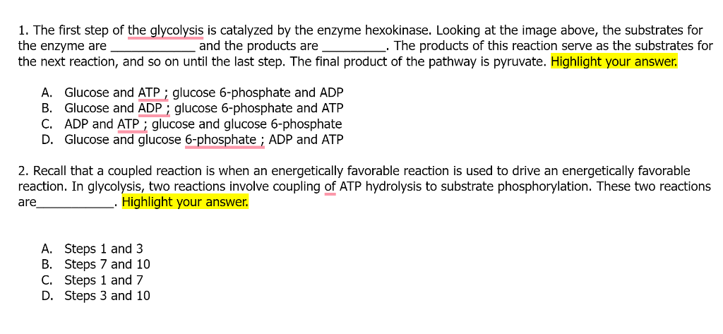 Solved 1. The first step of the glycolysis is catalyzed by | Chegg.com