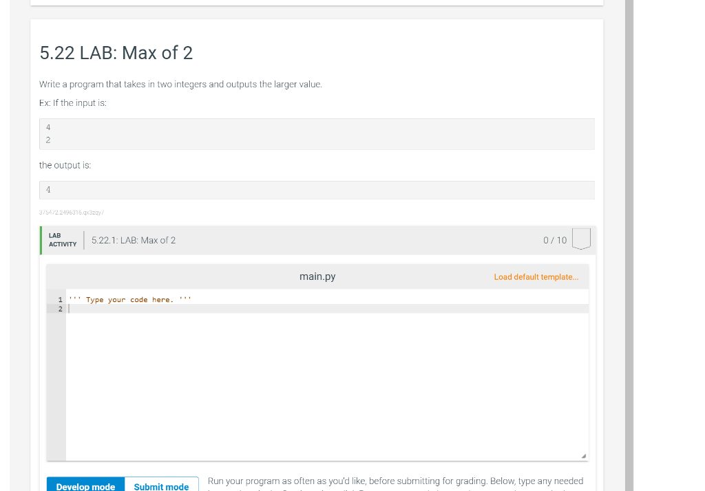 Solved 5.22 LAB Max of 2 Write a program that takes in two