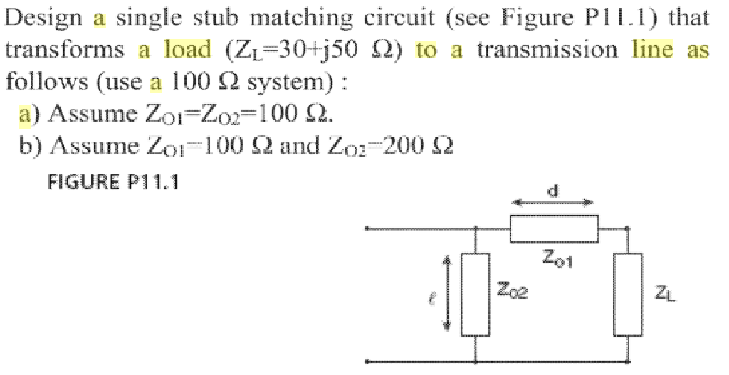 Solved Design A Single Stub Matching Circuit (see Figure | Chegg.com