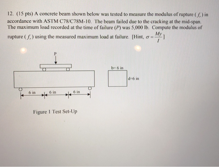 Solved 12. (15 pts) A concrete beam shown below was tested | Chegg.com