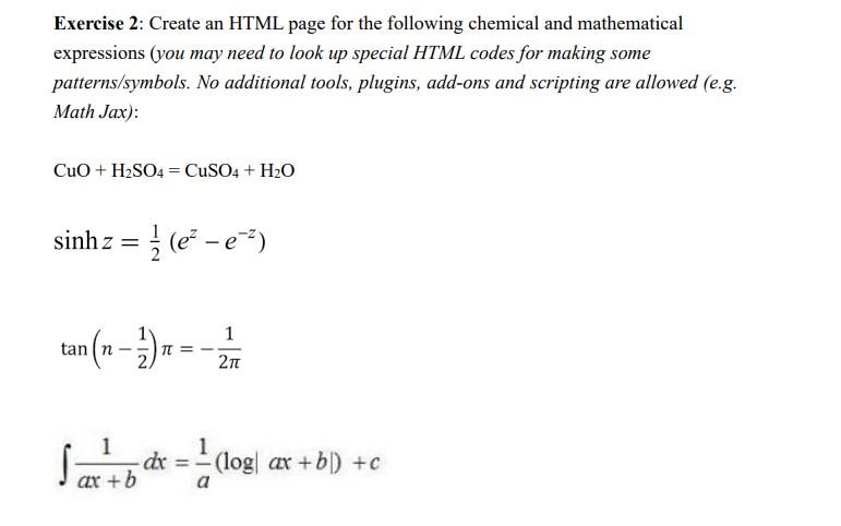 Solved Exercise 2: Create an HTML page for the following | Chegg.com