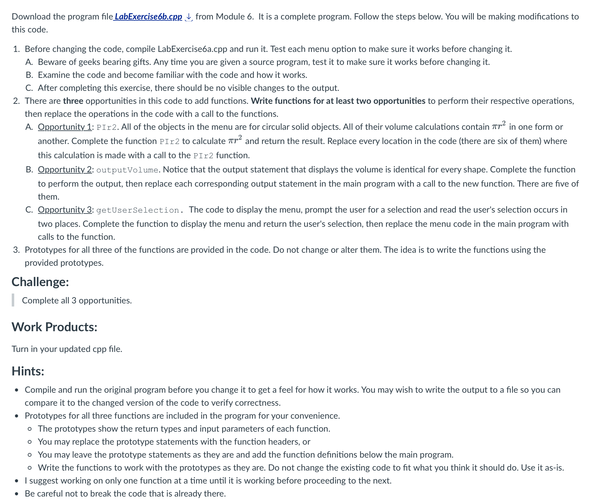 Solved Download the program file LabExercise6b.cpp ↓,↓ from | Chegg.com