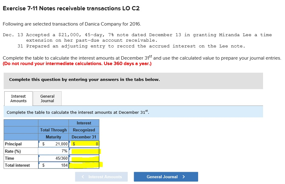 Solved Exercise 711 Notes receivable transactions LO C2