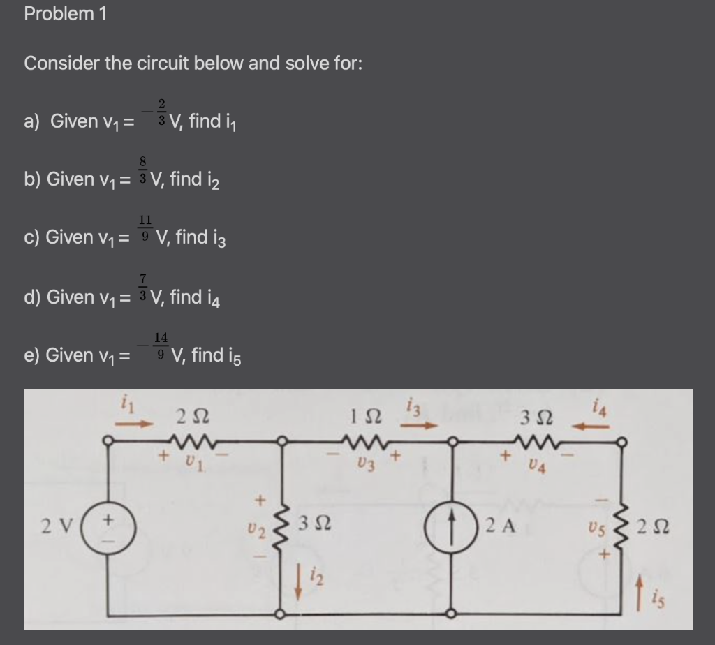 Solved Problem 1 Consider the circuit below and solve for: | Chegg.com