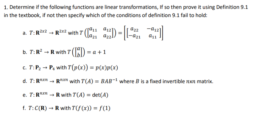 Solved 1. Determine if the following functions are linear | Chegg.com
