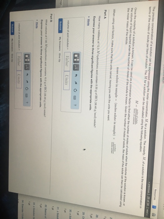 Solved of the moles of solute per liters of solution. The M | Chegg.com