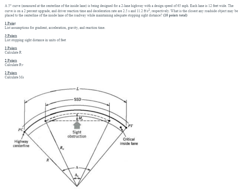 Solved A 5º curve (measured at the centerline of the inside | Chegg.com