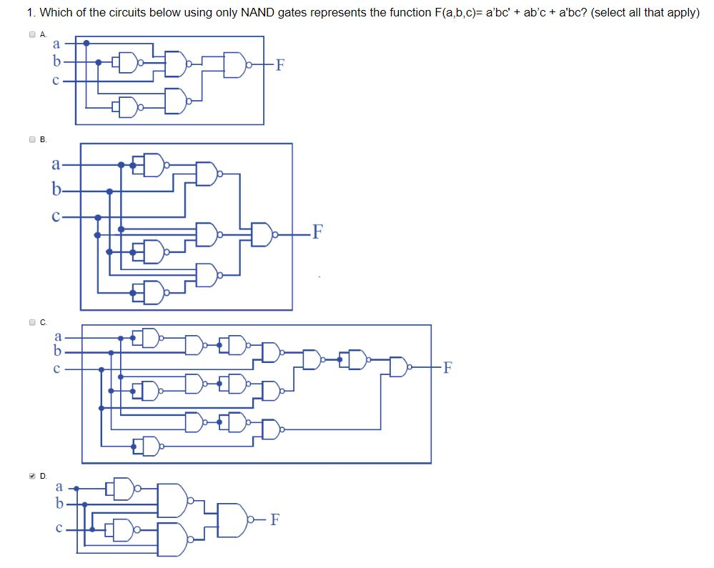 Solved 1. Which of the circuits below using only NAND gates | Chegg.com