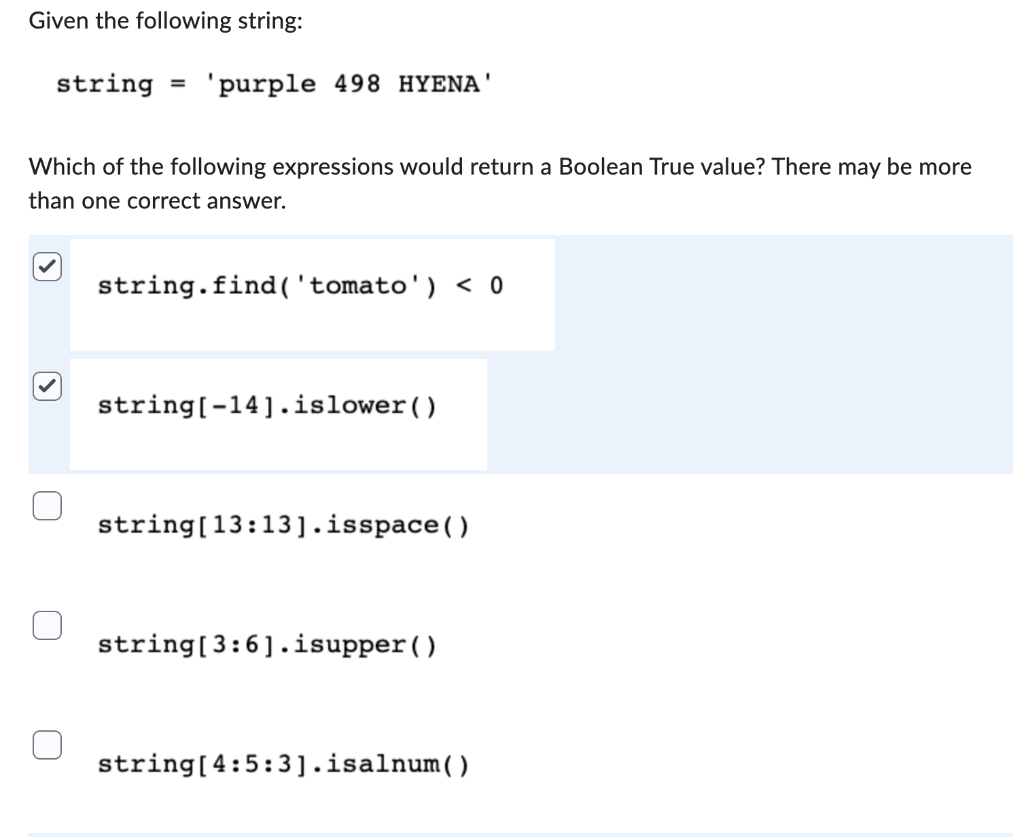 Solved Given the following string: string = 'purple 498 | Chegg.com