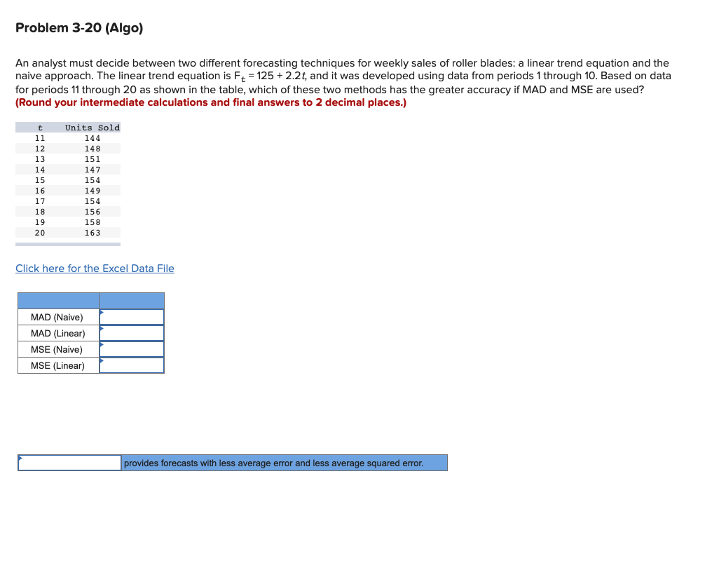 Solved Problem 3-20 (Algo) An analyst must decide between | Chegg.com