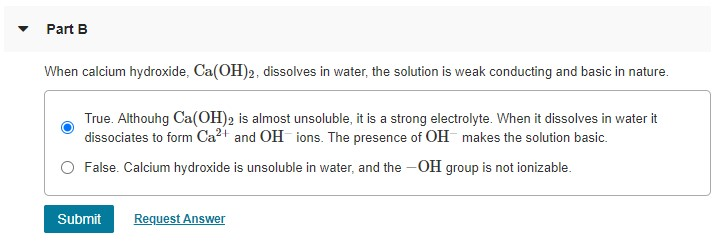 Solved Part B When Calcium Hydroxide, Ca(OH)2, Dissolves In | Chegg.com