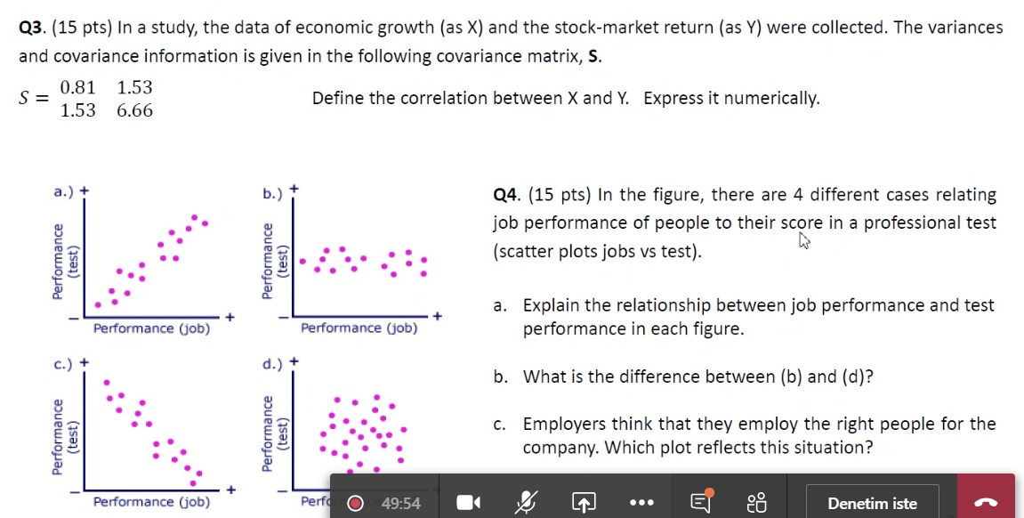Solved Q3. (15 pts) In a study, the data of economic growth | Chegg.com