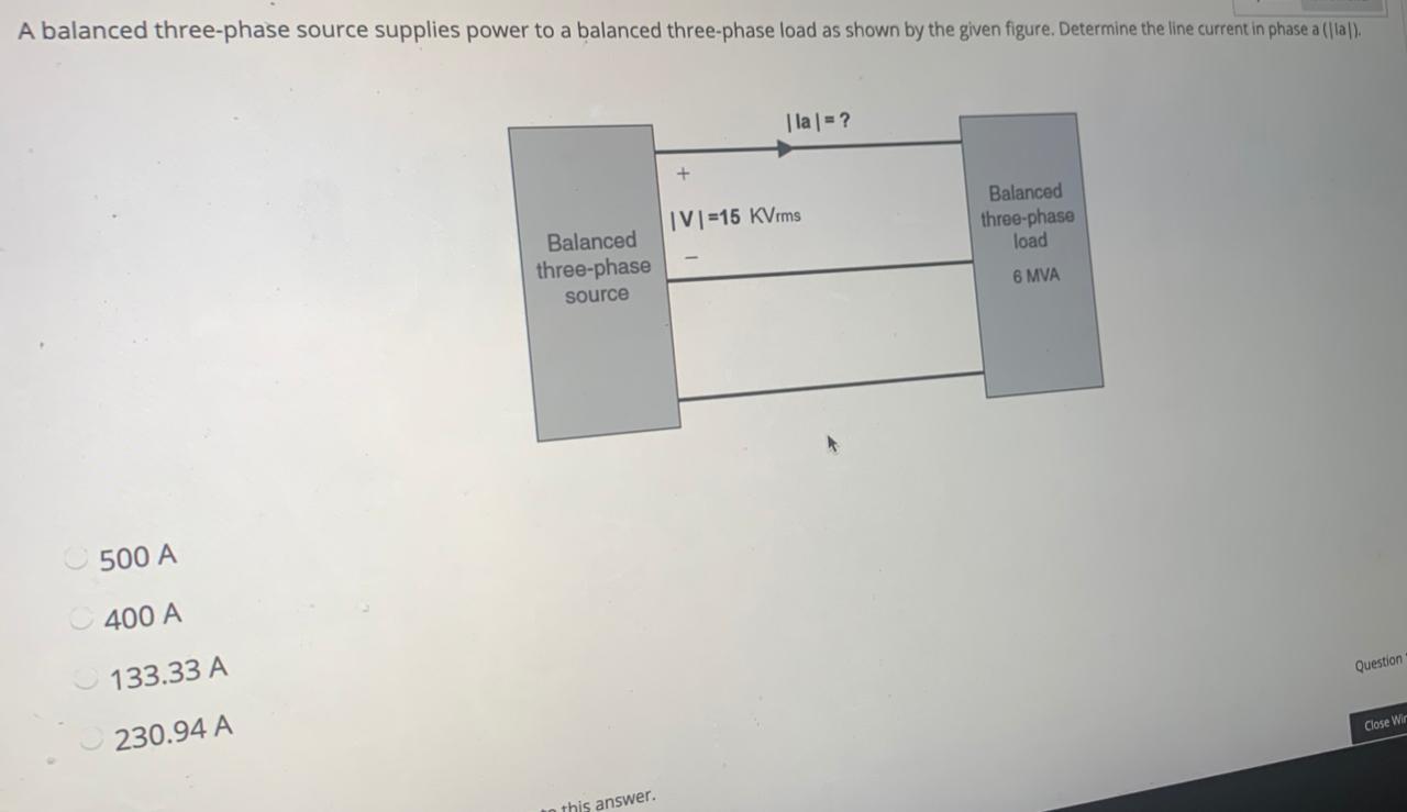 Solved A balanced three-phase source supplies power to a | Chegg.com