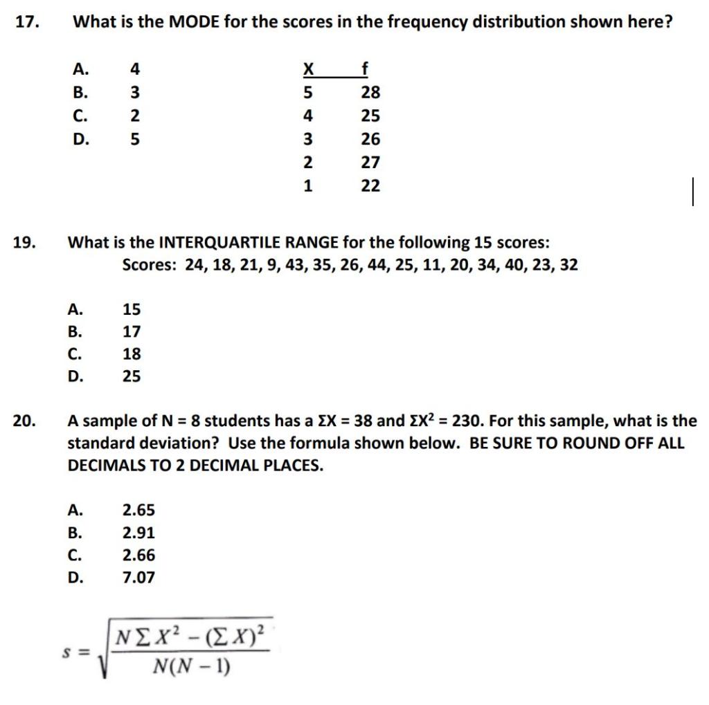Solved 17. What is the MODE for the scores in the frequency | Chegg.com