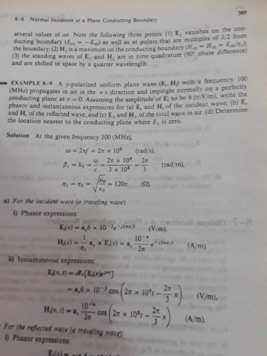 Solved 389 8-6 Normal Incidence at a Plane Conducting | Chegg.com