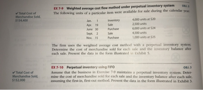 Solved EX 7-9 Weighted average cost flow method under | Chegg.com