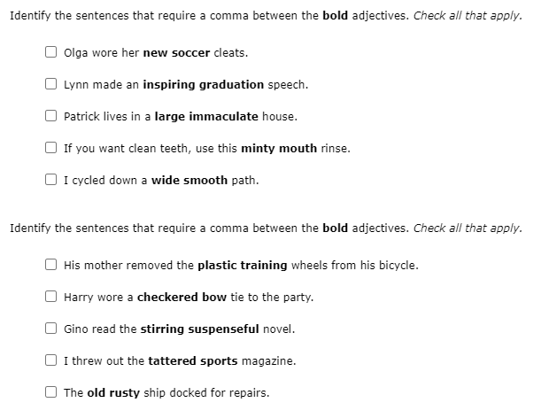 Solved Identify The Sentences That Require A Comma Between Chegg