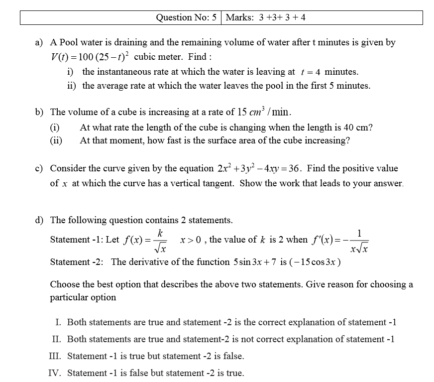 Solved Question No: 5 Marks: 3 +3+3+4 a) A Pool water is | Chegg.com