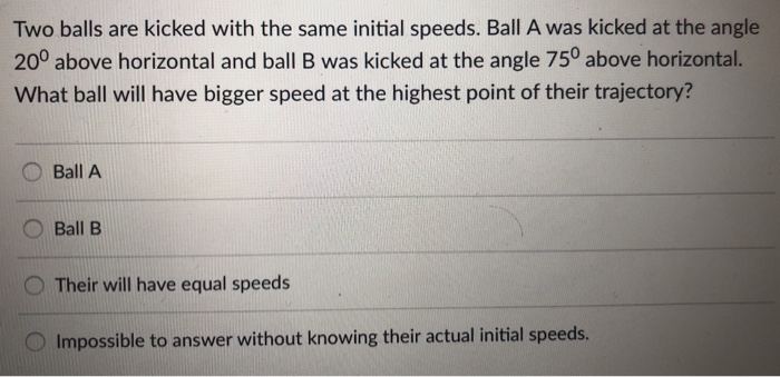 Solved Two Balls Are Kicked With The Same Initial Speeds. | Chegg.com