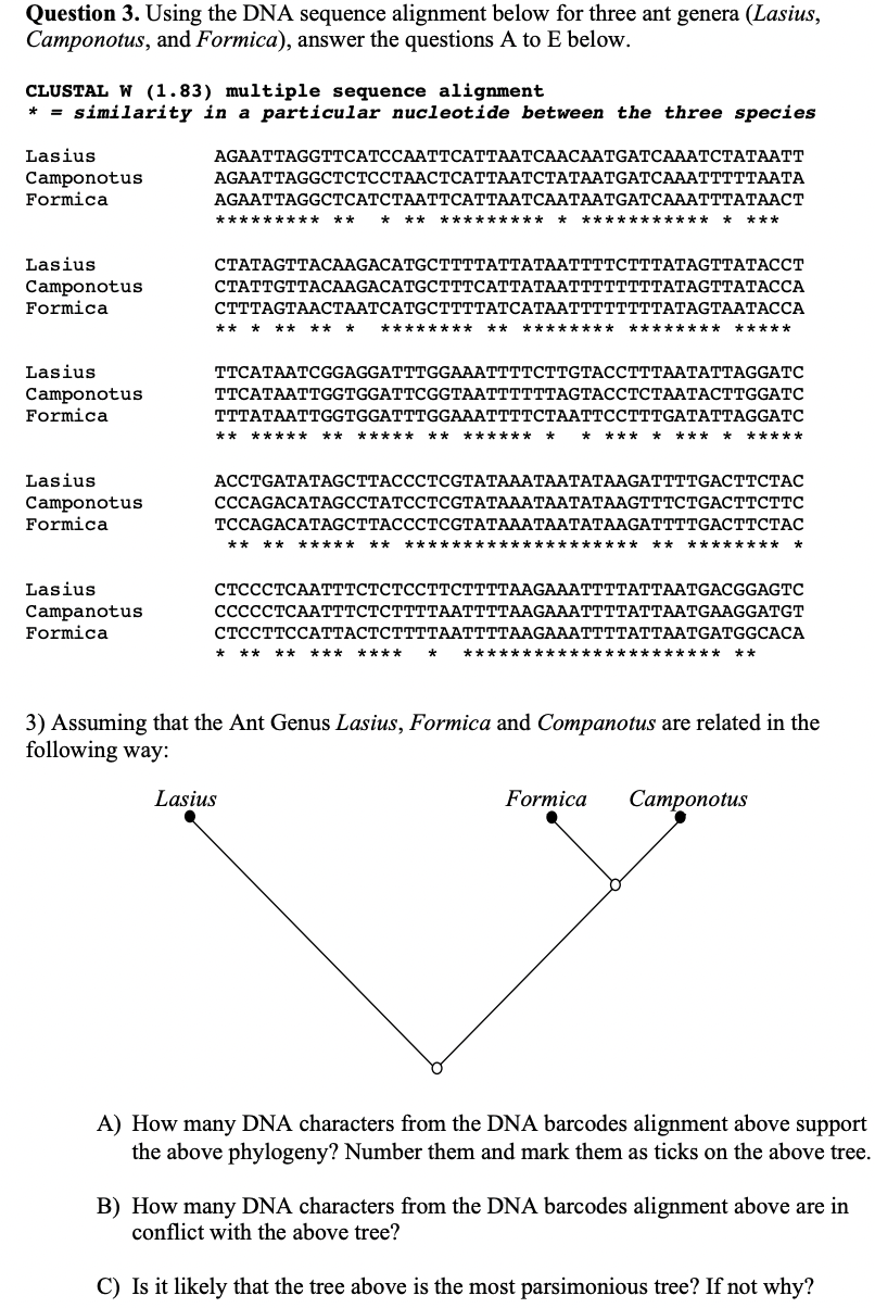 Solved Question 3. Using the DNA sequence alignment below | Chegg.com
