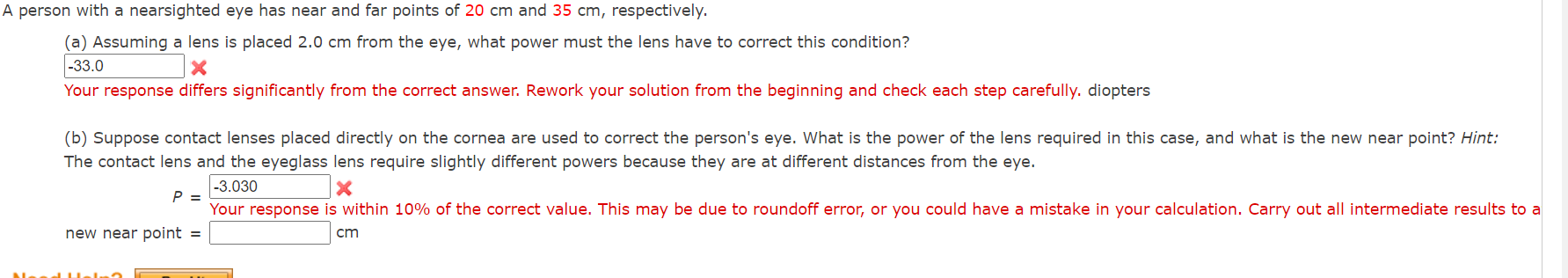 Solved person with a nearsighted eye has near and far points | Chegg.com