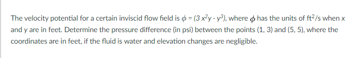 Solved The velocity potential for a certain inviscid flow | Chegg.com
