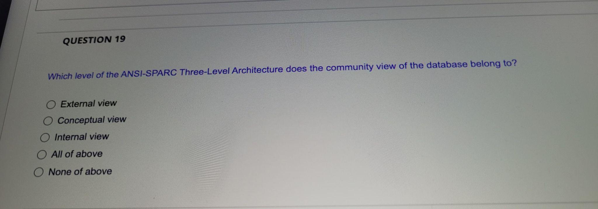 Solved question 19 which level of the ansi sparc three level chegg