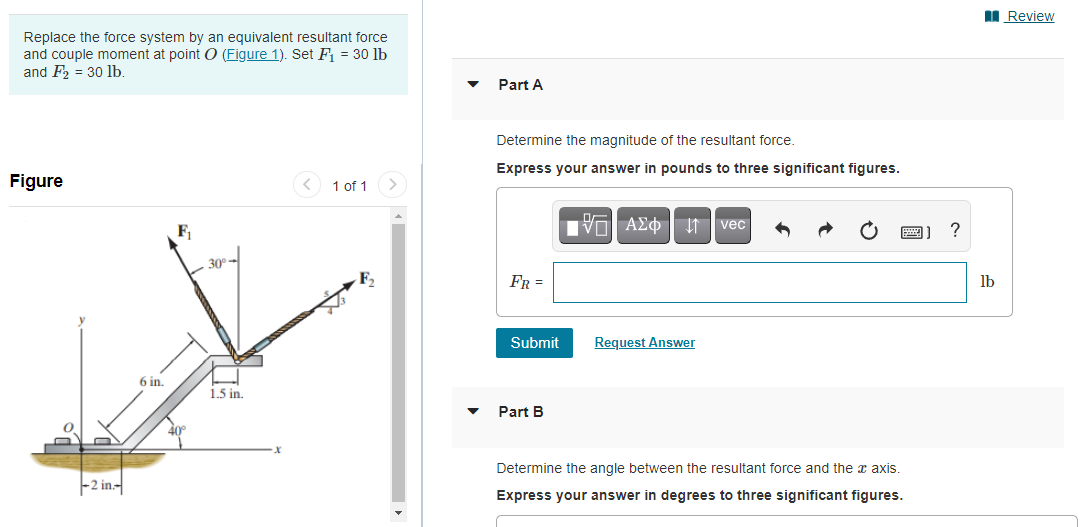 Solved Review Replace The Force System By An Equivalent | Chegg.com