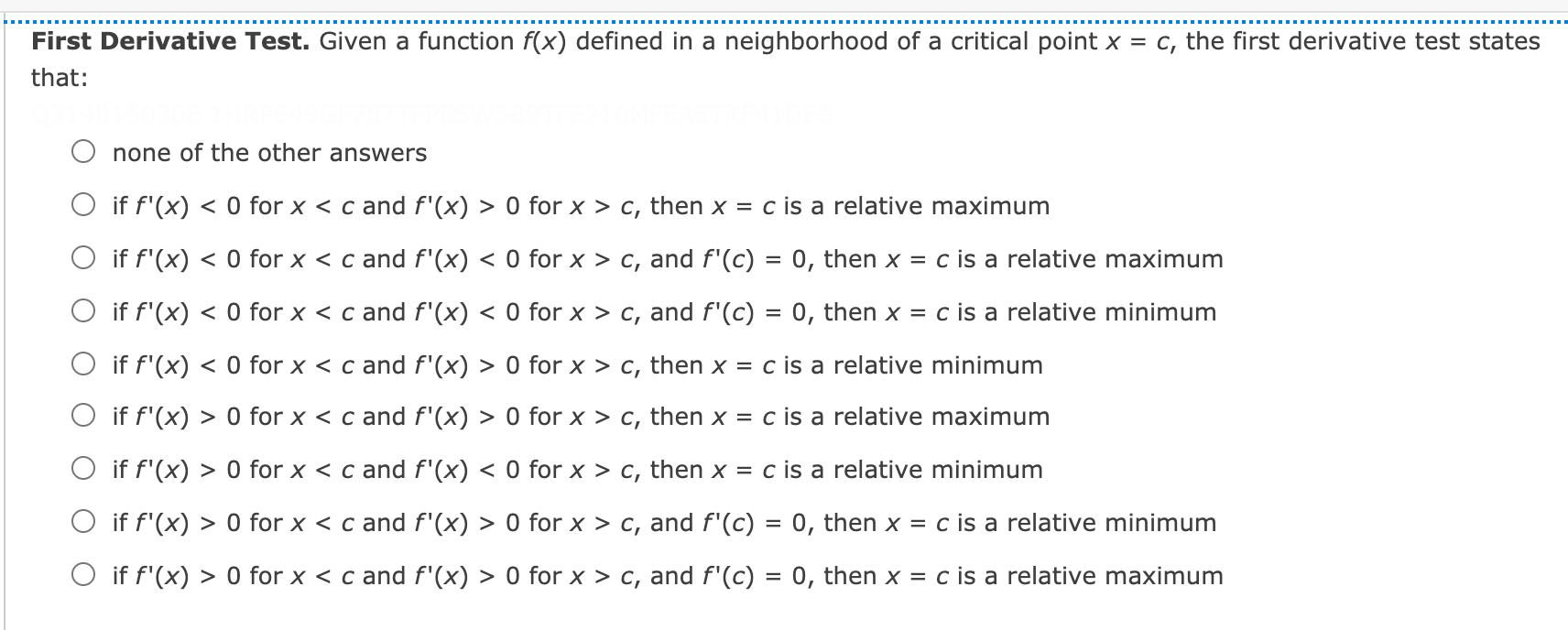 Solved First Derivative Test. Given a function f(x) defined | Chegg.com