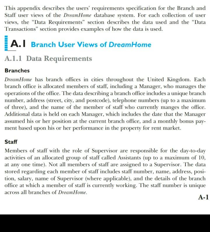 Solved The DreamHome case study 16.13 of the textbook. | Chegg.com
