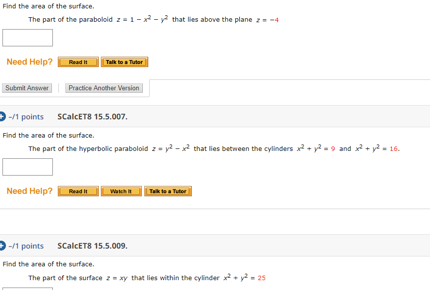 Solved Find The Area Of The Surface The Part Of The Chegg Com